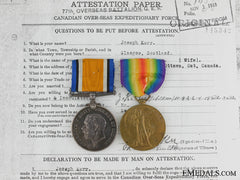 A First War Medal Pair To The 50Th Canadian Infantry Cef