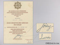 A German Cross Award Document To Reconnaissance Squadron