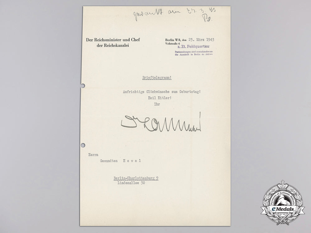 a_letter_to_hevel_signed_reich_chancellery_head_hans_lammers_a_letter_to_heve_55d5d3ffb8703