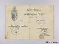 A Narvik Shield Certificate To The 139Th Mountain Regiment