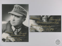 A Post War Signed Photograph Of Knight's Cross Recipient; Siegel