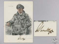 A Wartime Signed Kreigsmarine Knight's Cross Winner Postcard; Schultze