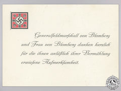 A Wedding Attendance Thank You Card From Generalfeldmarschall Werner Von Blomberg