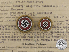 Two Golden Party Badges To Ortsgruppenleiter Beister; Führer Corps Of The Nsdap