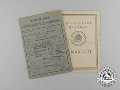 A Hamburg Id Card And Work Passport To Hellmut Libowski