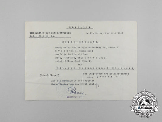 a1920_award_document_for_the_prussian_pilot's_commemorative_badge_to_erich_sperling_aa_1220