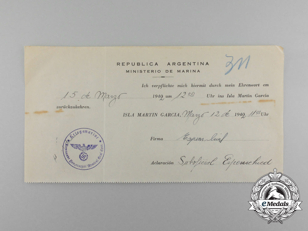 an_historic_argentinian3-_day_leave_pow_pass_for_a_sailor_of_the_scuttled_cruiser_admiral_graf_spee_aa_1268