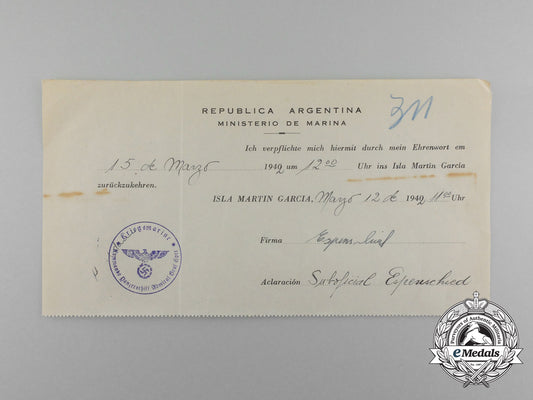 an_historic_argentinian3-_day_leave_pow_pass_for_a_sailor_of_the_scuttled_cruiser_admiral_graf_spee_aa_1268