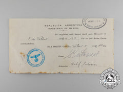 Germany, Kriegsmarine. An Argentinian Pow Pass For A Sailor Of The Scuttled Cruiser Admiral Graf Spee