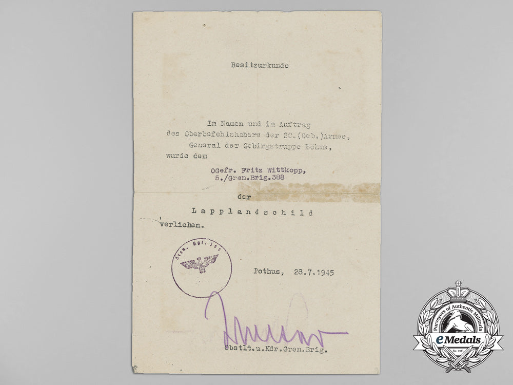 an_award_document_for_the_lappland_shield_to_fritz_wittkopp_aa_1698