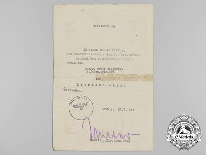 an_award_document_for_the_lappland_shield_to_fritz_wittkopp_aa_1698