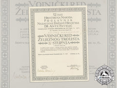 Croatia, Independent State. A Military Order Of Trefoil Award Doc. To Art. Hauptmann, I.kos.art.abt./Kuban/I/55