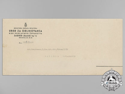 croatia,_independent_state._a_military_order_of_trefoil_award_doc._to_art._hauptmann,_i.kos.art.abt./_kuban/_i/55_aa_2257_1_1