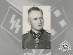 A Post War Signed Photo Of Ss-Obersturmbannführer Hugo Eichhorn; Knight’s Cross Recipient