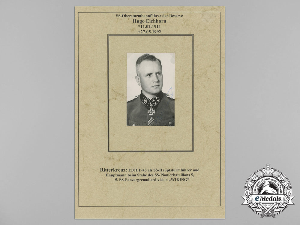 a_post_war_signed_photo_of_ss-_obersturmbannführer_hugo_eichhorn;_knight’s_cross_recipient_aa_2311