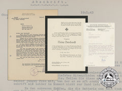 Correspondence Of The Death Of Obergefreiter Heinz Borchardt At Stalingrad