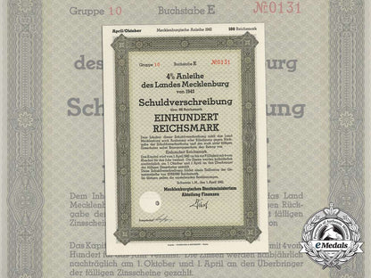 a1940_state_debenture_bond_mecklenburg100_reichsmark_aa_2331