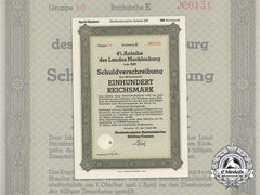 A 1940 State Debenture Bond Mecklenburg 100 Reichsmark