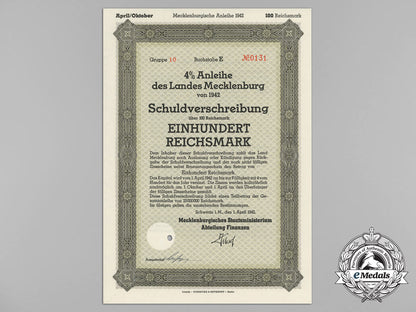 a1940_state_debenture_bond_mecklenburg100_reichsmark_aa_2332