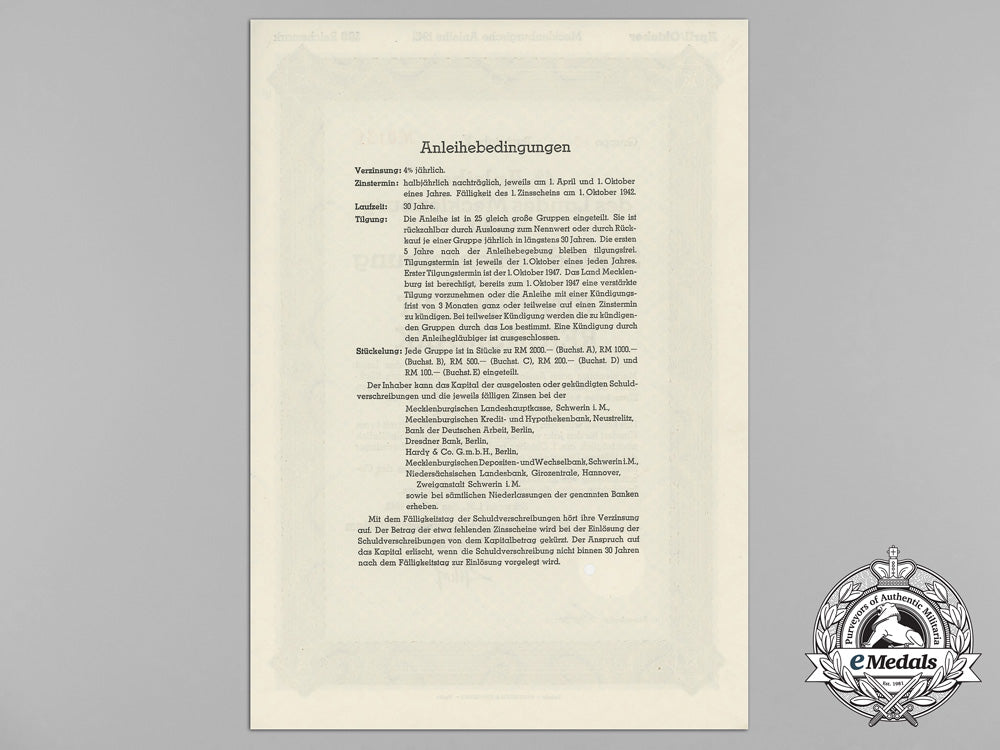 a1940_state_debenture_bond_mecklenburg100_reichsmark_aa_2333