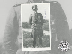 A Post War Signed Photo Of Ss Officer Karl Kreutz; Oak Leaves Recipient