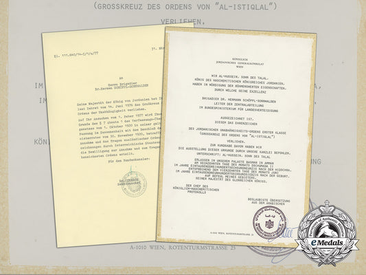 an_award_document_for_an_order_of_independence_of_jordan_to_austrian_military_attaché_aa_3361_1_1