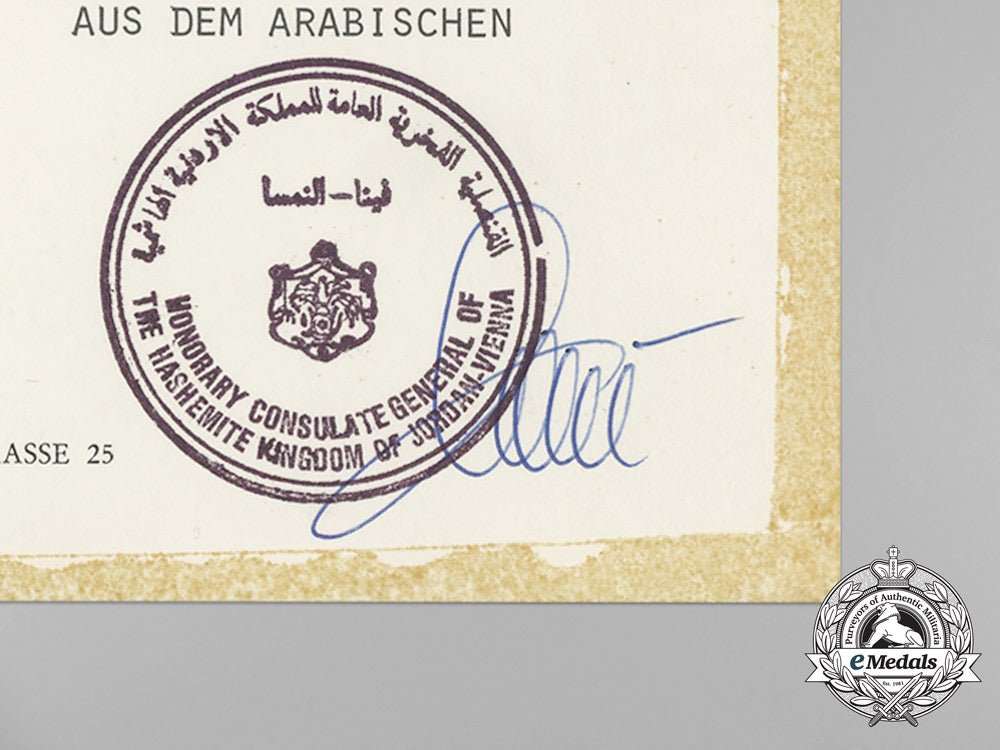 an_award_document_for_an_order_of_independence_of_jordan_to_austrian_military_attaché_aa_3365_1_1