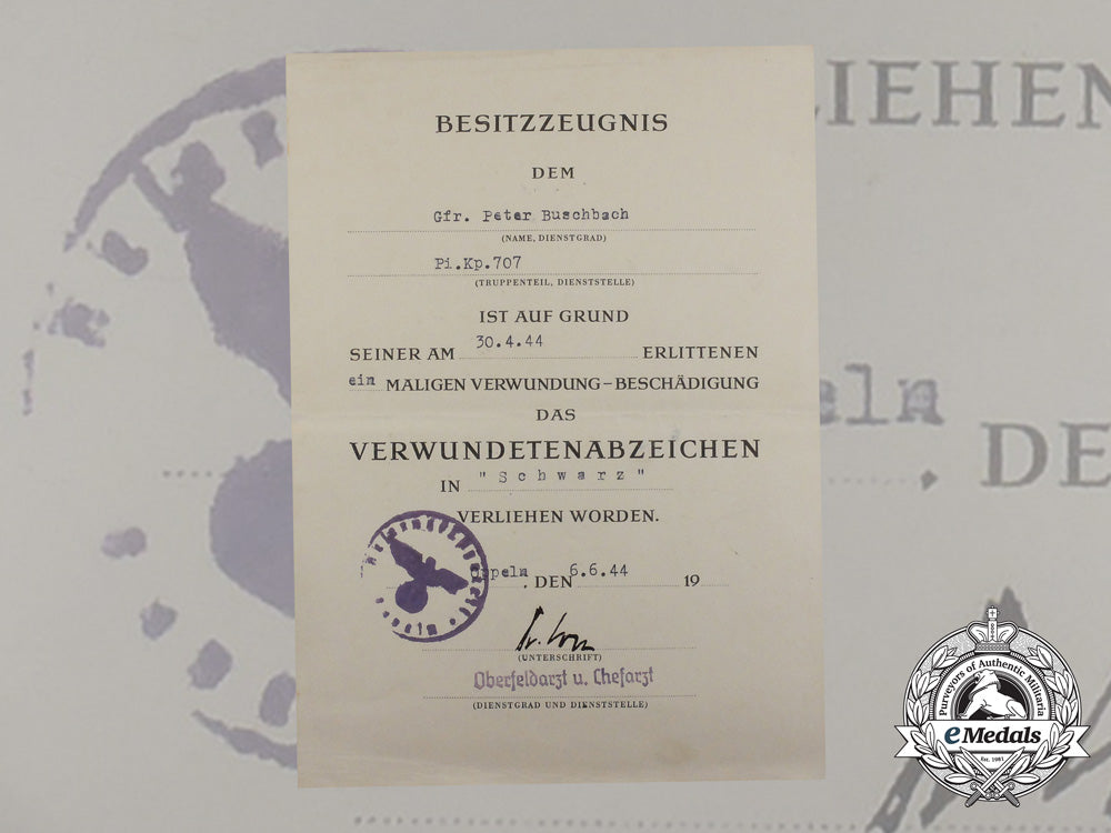 a_black_grade_wound_badge_document_to_the_infamous707_th_infantry_division_aa_3720