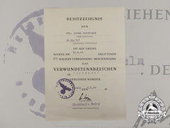 A Black Grade Wound Badge Document To The Infamous 707Th Infantry Division