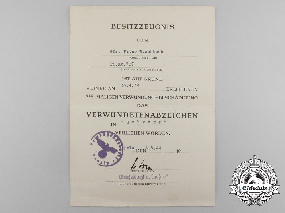 a_black_grade_wound_badge_document_to_the_infamous707_th_infantry_division_aa_3721