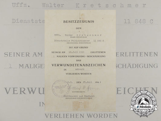 a_wound_badge_document_to_walter_kretschmer;_luftwaffe_artillery_regiment16_aa_3723