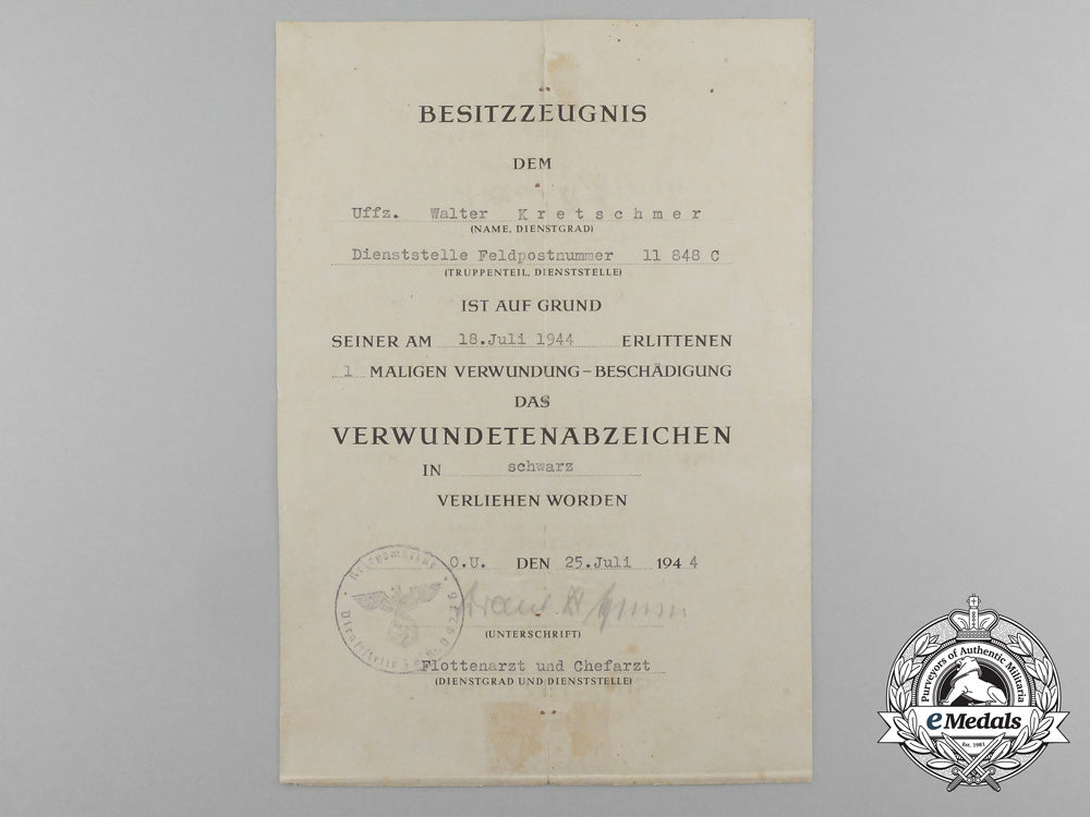 a_wound_badge_document_to_walter_kretschmer;_luftwaffe_artillery_regiment16_aa_3724