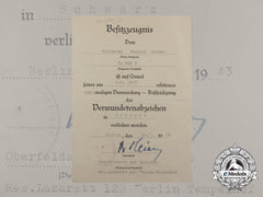 A Wound Badge In Black Award Document To The Grenadier Regiment 479