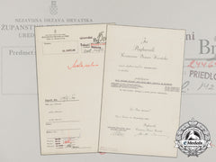 A Wwii Croatian Preliminary Award Document (Vorschlag) To 3 German Nco's With Signature Of Ante Pavelić