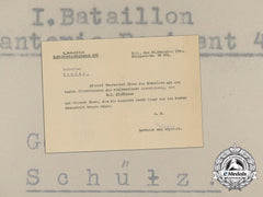 A Congratulatory Letter From 1St Battalion Of Infantry Regiment 432 For Iron Cross