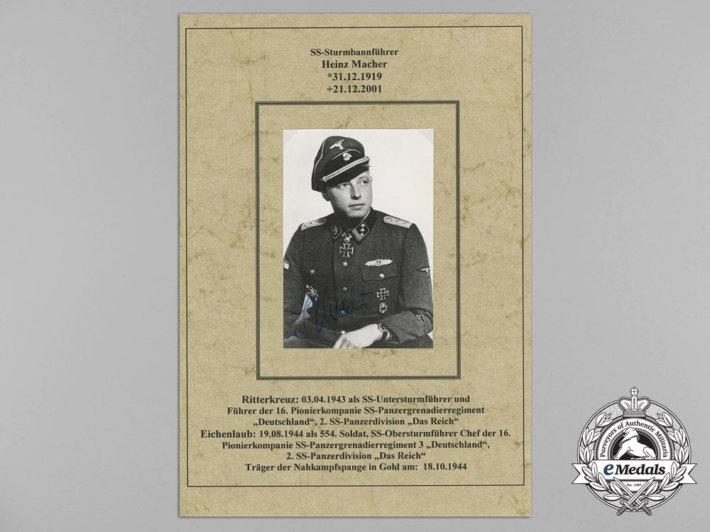 a_postwar_signed_picture_of_ss_officer_heinz_macher;_knight's_cross_with_oak_leaves_aa_7725