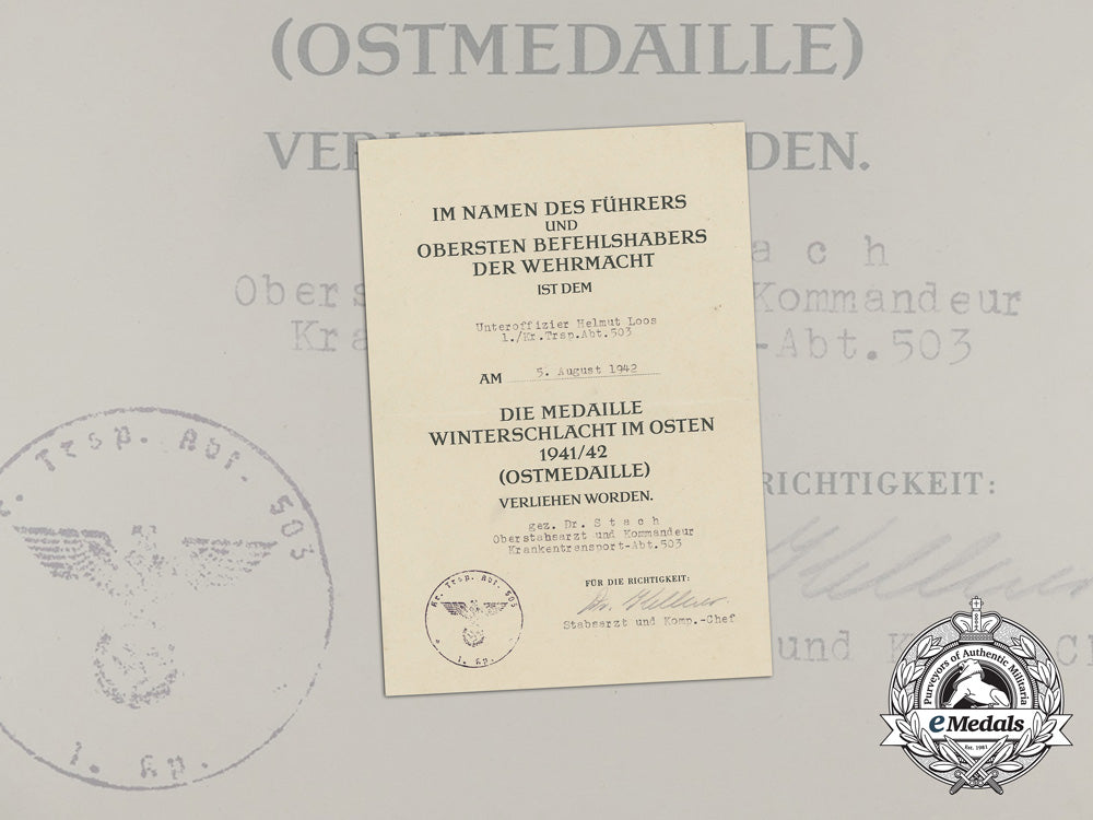 an_eastern_front_medal_certificate_to_ambulance_battalion_nco_helmut_loos_aa_8485