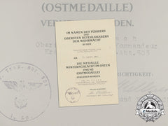 An Eastern Front Medal Certificate To Ambulance Battalion Nco Helmut Loos
