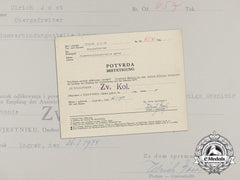 A Confirmation Of Receipt For The Silver Medal Of The Crown Of King Zvonimir To Ulrich Jost
