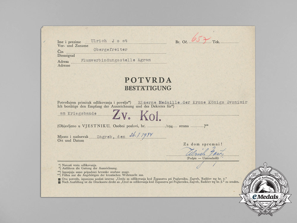 a_confirmation_of_receipt_for_the_silver_medal_of_the_crown_of_king_zvonimir_to_ulrich_jost_aa_8502
