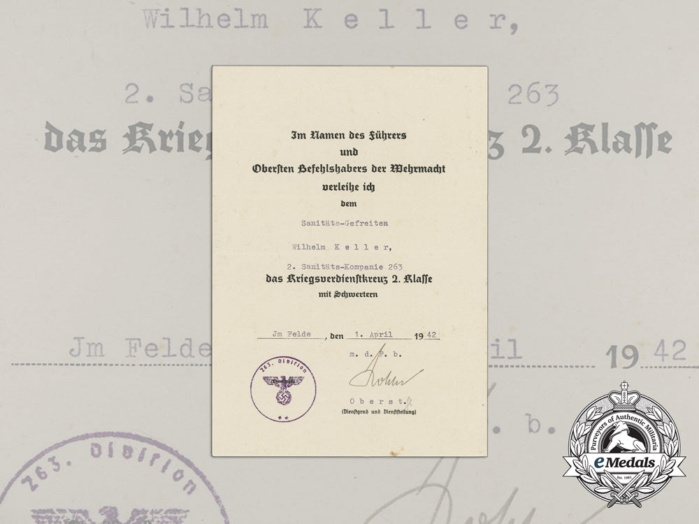 a_war_merit_cross2_nd_class_document_to_medical_lance_corporal_wilhelm_keller_aa_8504