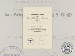 A War Merit Cross 2Nd Class Document To Medical Lance Corporal Wilhelm Keller