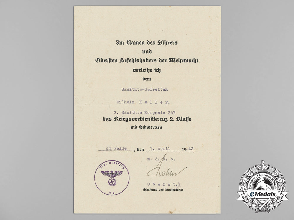 a_war_merit_cross2_nd_class_document_to_medical_lance_corporal_wilhelm_keller_aa_8505