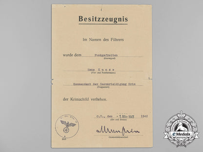 a_crimean_shield&_eastern_front_medal_documents_to_kriegsmarine_radio_operator_hans_kunze_aa_8513