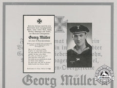 An Obituary Notice For Georg Müller Of U-654; Sunk By An American B 18