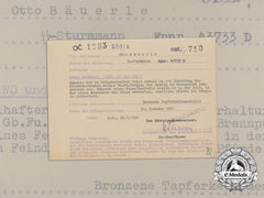 A Bravery Award Document To Ss-Sturmmann Bäuerle, Ss Division “Prinz Eugen”