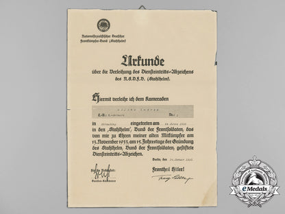 a1935_stahlhelm_commencement_of_duty_badge_document_to_alfons_endres_aa_8688