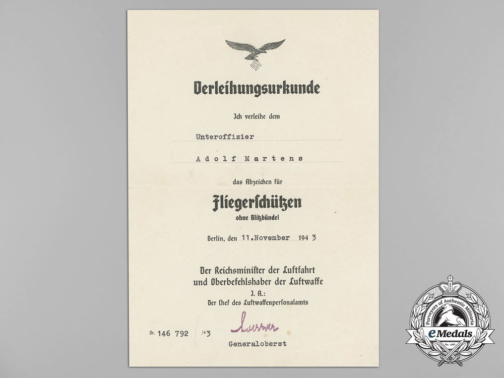 germany,_luftwaffe._air_gunner_badge_without_lightning_bolts_document_to_adolf_martens_aa_8715_1