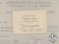 A Driver’s Proficiency Badge In Bronze Award Document To Otto Harms