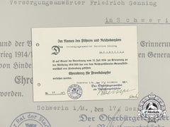 A 1934 Award Document For The Hindenburg Cross